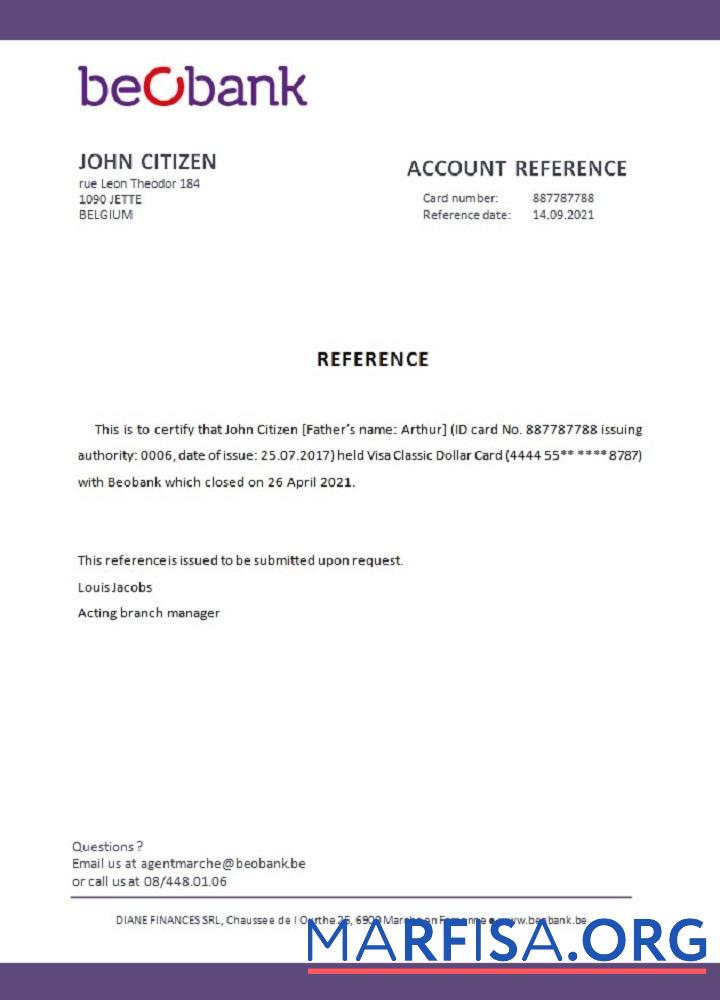 Realistic Belgium Beobank closure reference download for verification